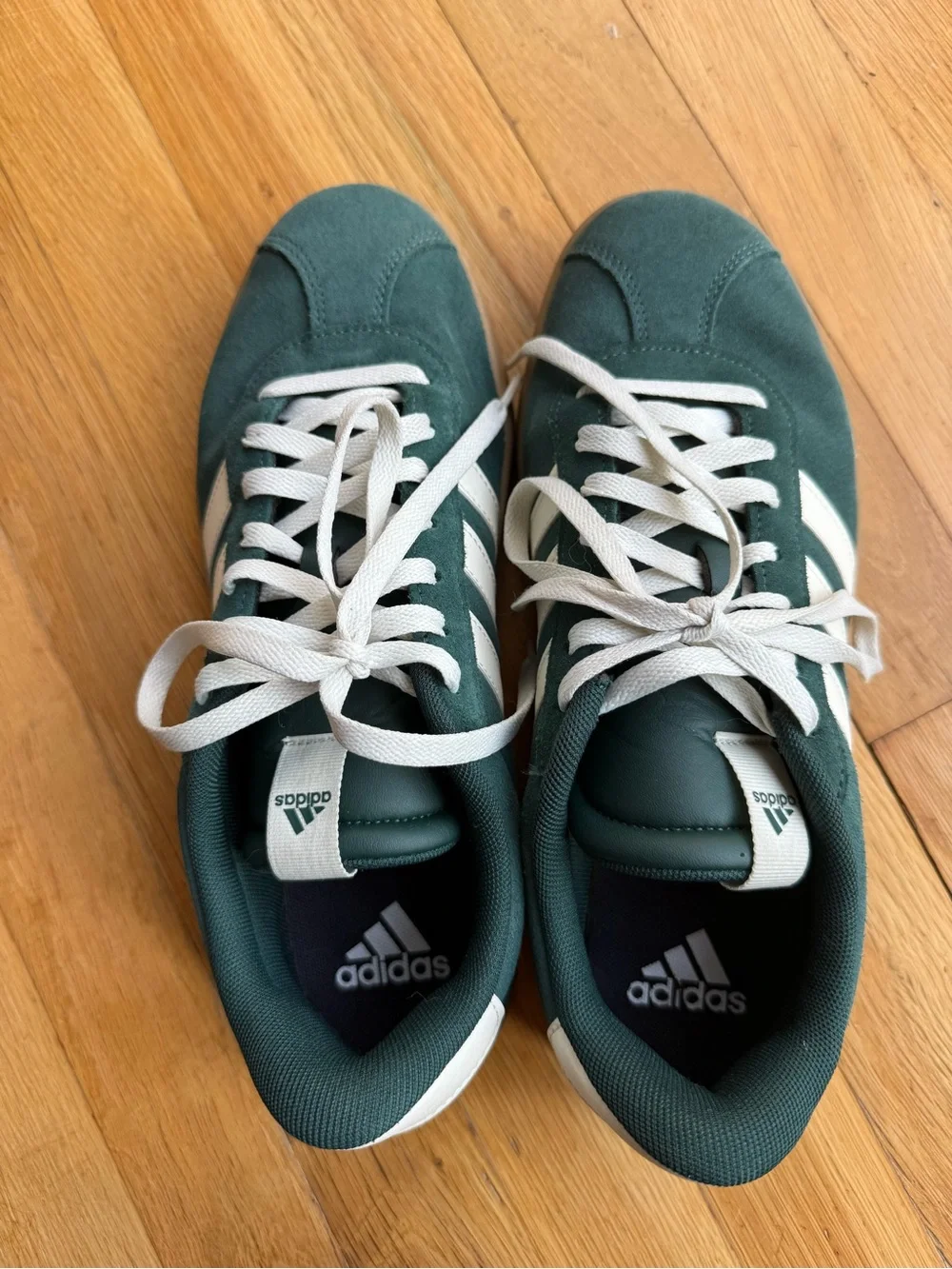 adidas Women’s Green Samba-Style Suede Sneakers with White Stripes